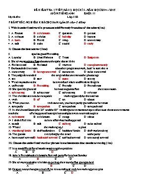 Đề kiểm tra 1 tiết số 1 học kỳ I môn Tiếng Anh Lớp 11 - Năm học 2014-2015